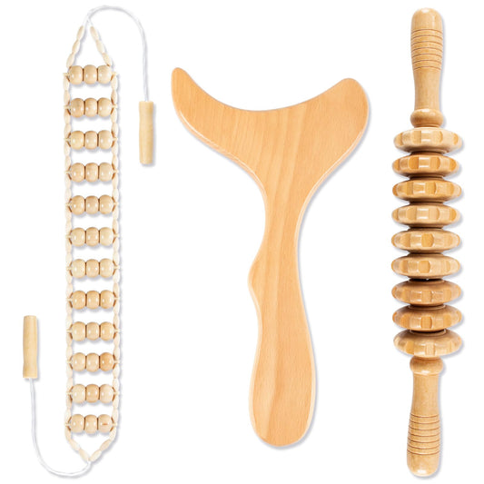 3 in 1 Wood Therapy Massage ToolWooden Lymphatic Drainage Massager Maderoterapia Kit Professional Body Cellulite Massager for Body SculptingContouringRelief MuscleAnti-Cellulite