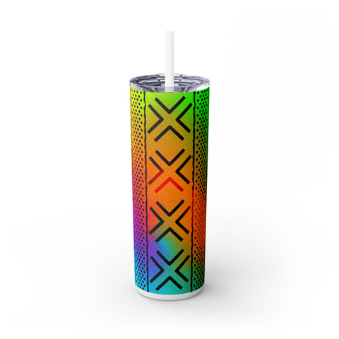 Rainbow Mudcloth Skinny Tumbler with Straw, 20oz