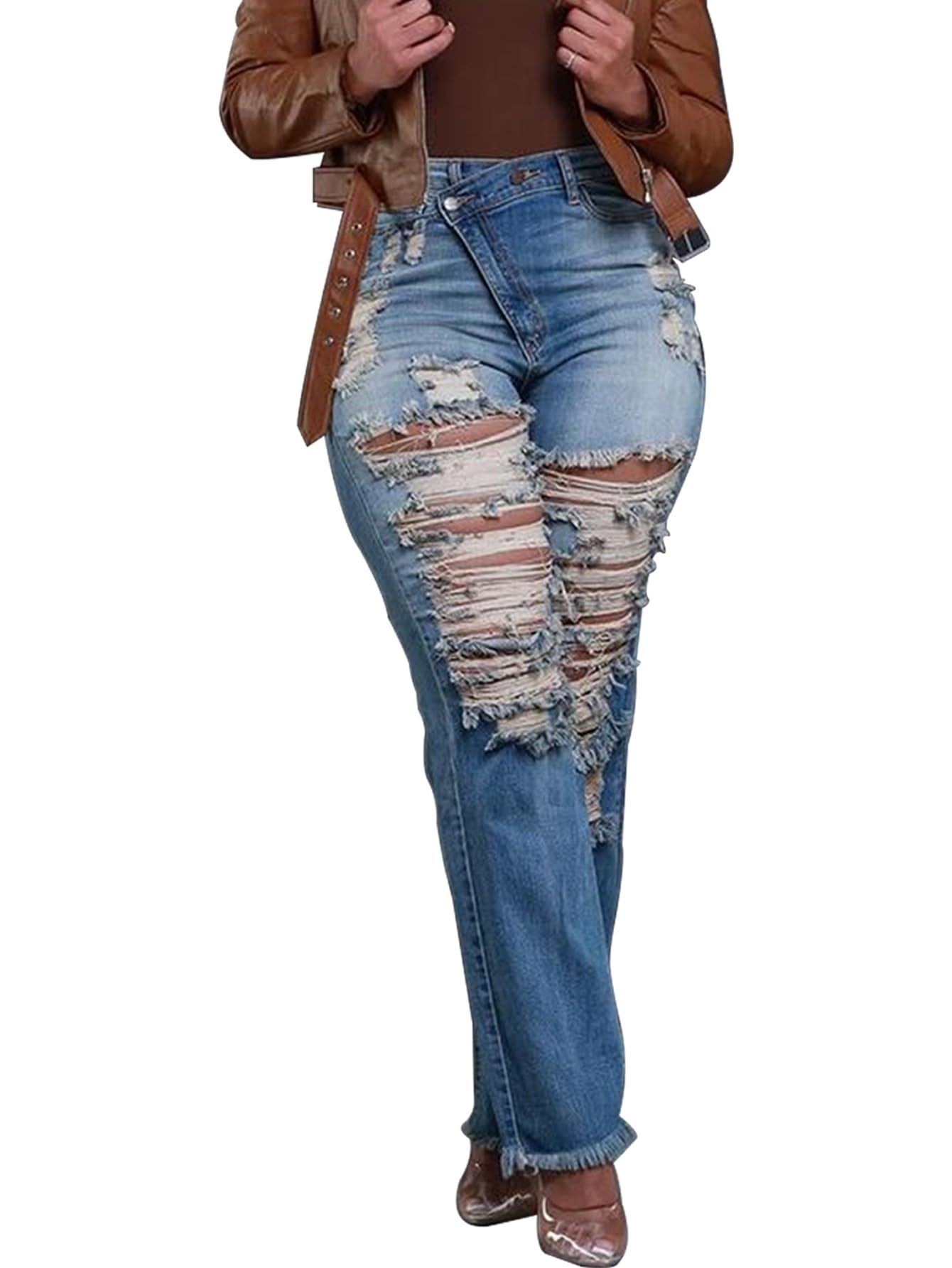 Ripped Straight Leg High Waisted Y2k Jeans
