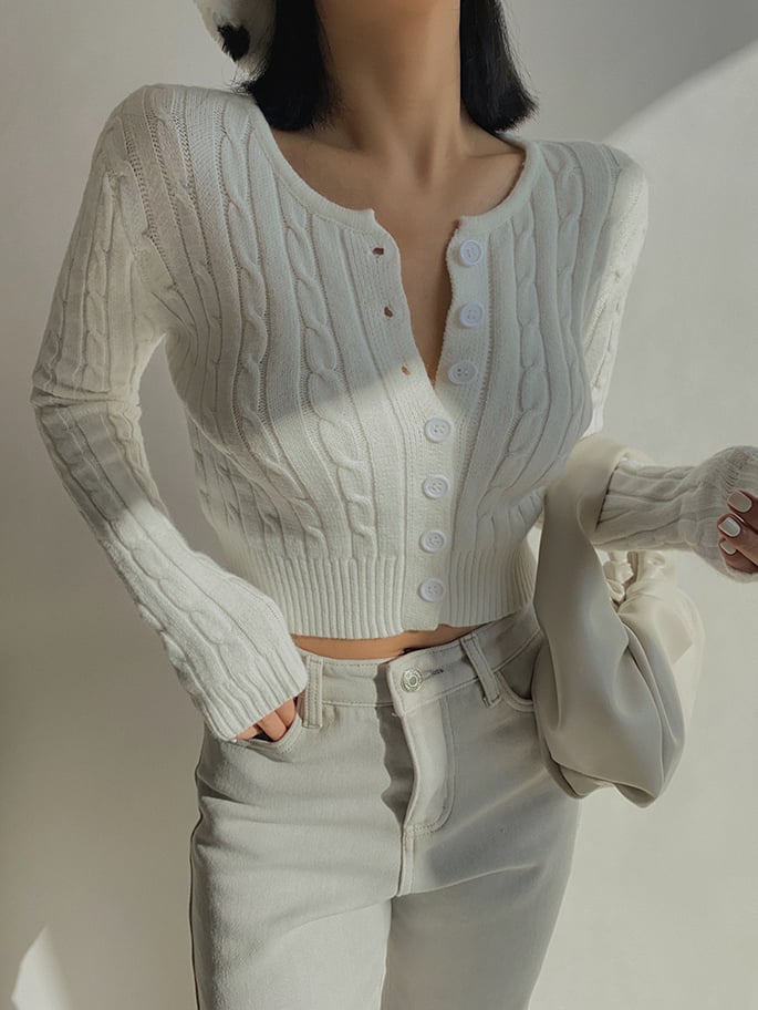 Retro High Waist Long Sleeve Sweater Cardigan