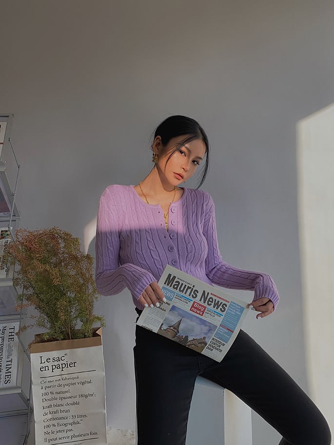 Retro High Waist Long Sleeve Sweater Cardigan